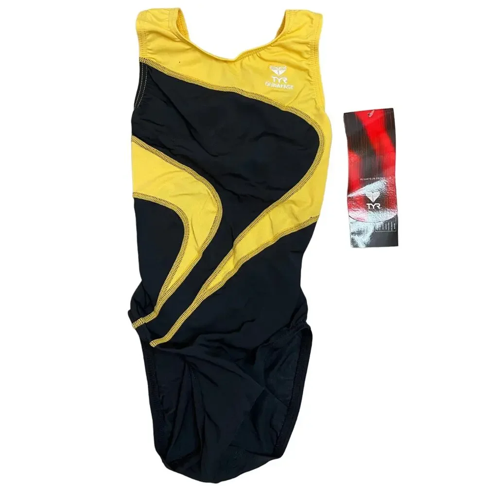 TYR Durafast YOUTH Alliance T-Splice MaxBack 1pc Swimsuit Yellow Size 24 $70